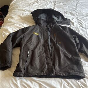Brown Hooded Jacket with Yellow Logo